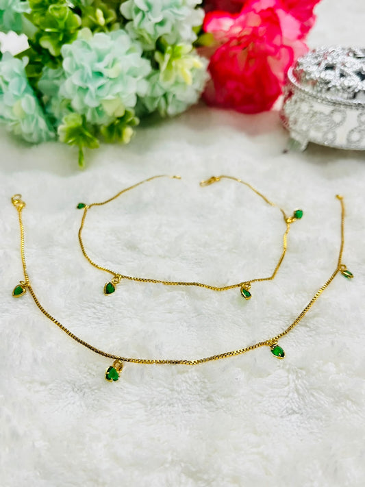 Anklet with Green stone | Gold plated