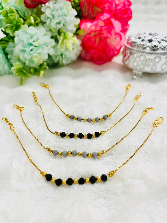 Kids Bracelet | Black & Grey stone | Gold Plated