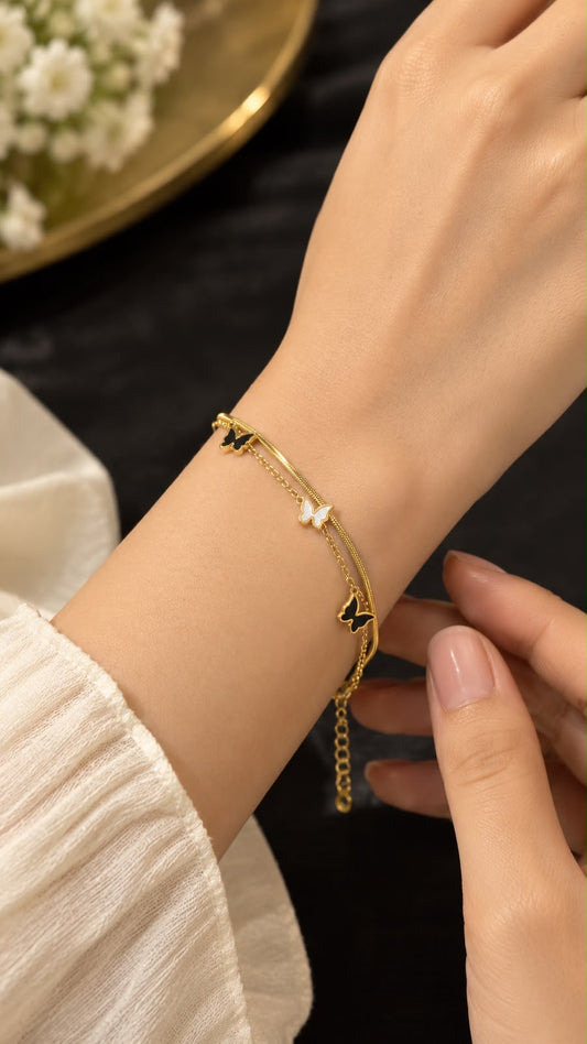 Anti-tarnish Double Layer Butterfly Bracelet